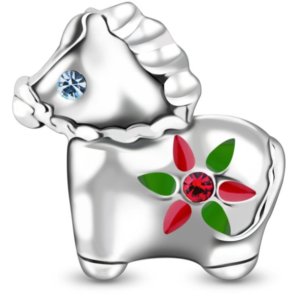 NWOT 925 Silver European Charm 4 Bracelet, Euro pony Horse Cz Charm, fit Pandora - Picture 1 of 2